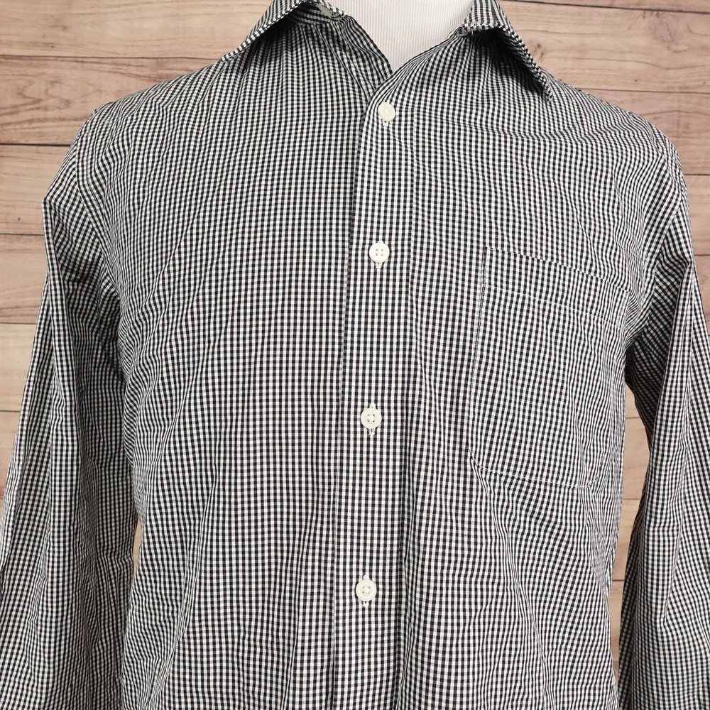 Croft & Barrow Dress Shirt Mens 16 32/33 Classic Fit Black Gingham Easy Care